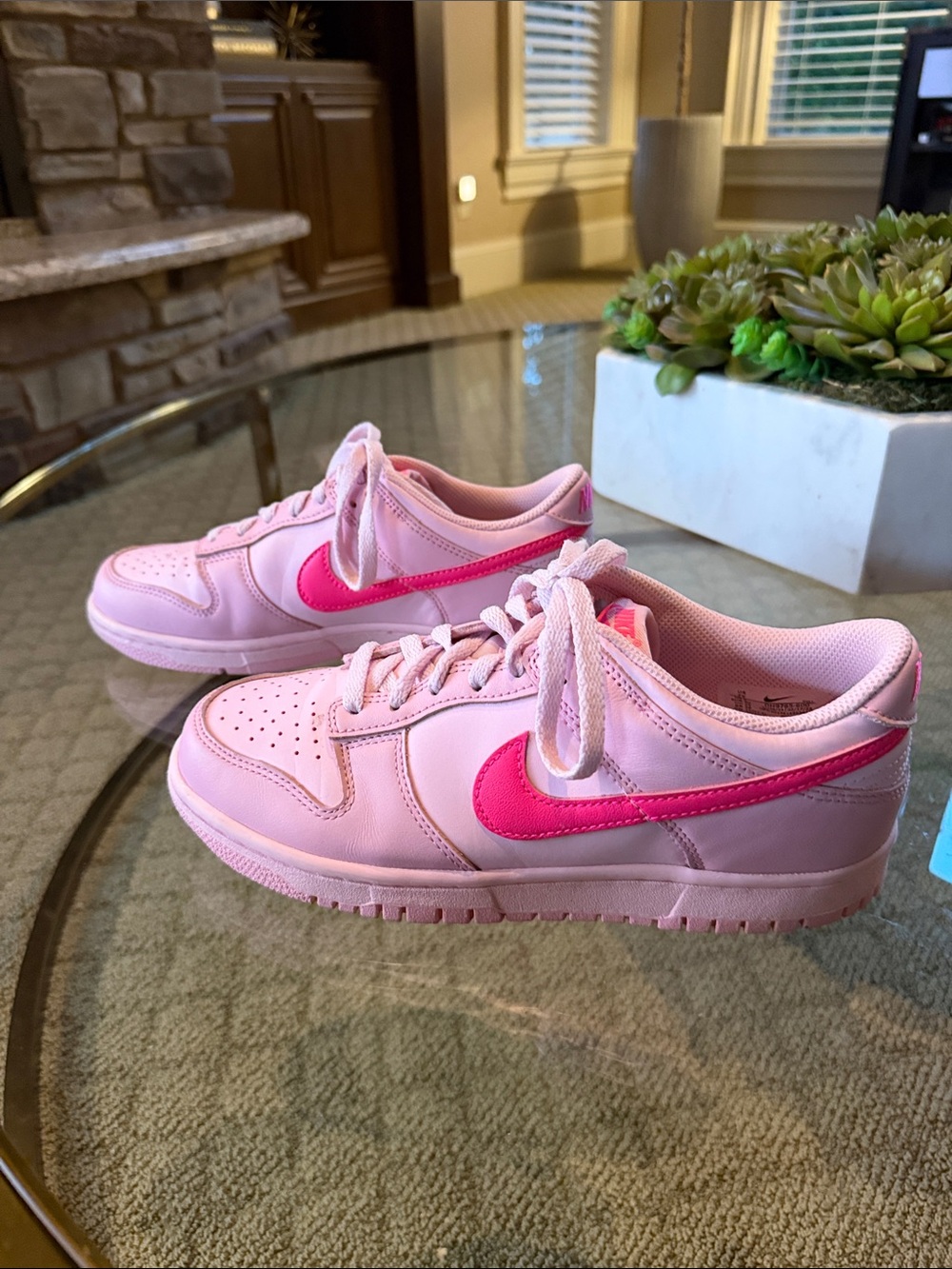Nike Pink Dunk Low-Top Sneakers with Hot Pink Swoosh